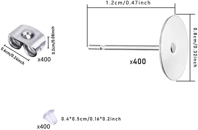 600 PCS 8MM Hypoallergenic Stainless Steel Earrings Posts Flat Pad Blank Pin Studs with Butterfly – product detail