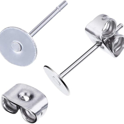 600 PCS 8MM Hypoallergenic Stainless Steel Earrings Posts Flat Pad Blank Pin Studs with Butterfly Earring Backs and Silicone Bullet for Jewelry Making Findings -
