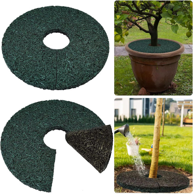 2pcs Double Side Rubber Tree Mulch Ring 12In Heavy Duty Recycled Mat Natural Look Root V1259-DP01-A-5366