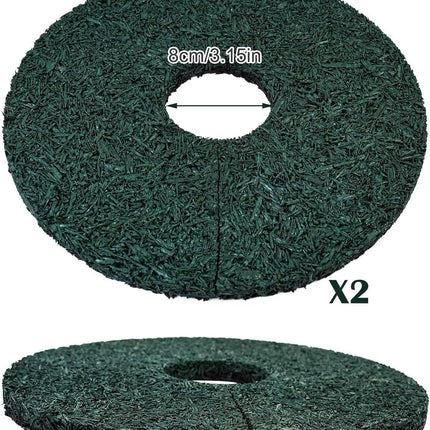 2pcs Double Side Rubber Tree Mulch Ring, 12In Heavy Duty Recycled Mat Natural Look Root Protector Reversible Round Ring for Prevent Animal Dig, (Green Brown) Green-2 -