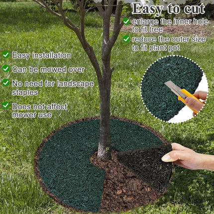 2pcs Double Side Rubber Tree Mulch Ring, 12In Heavy Duty Recycled Mat Natural Look Root Protector Reversible Round Ring for Prevent Animal Dig, (Green Brown) Green-2 -