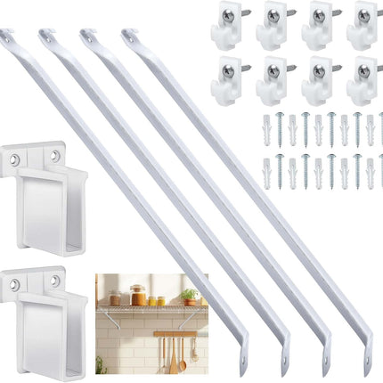 4pcs 12Inch Wire Shelf Brackets Set, Metal White Closet Support Bracket with End & Clips Hidden Wall Shelving Accessories for Shelves Racks (Shelf not Include) - 4 pack end bracket