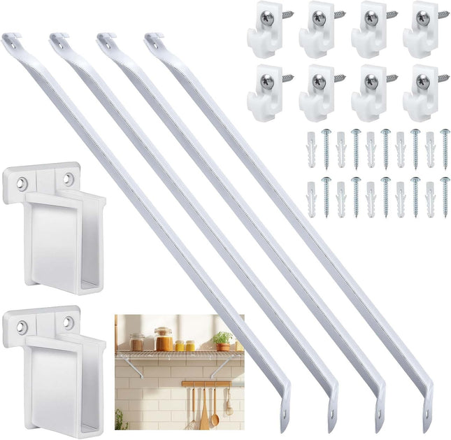 4pcs 12Inch Wire Shelf Brackets Set Metal White Closet Support Bracket with End & Clips V1259-DP01-A-5368