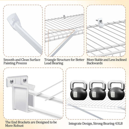 4pcs 12Inch Wire Shelf Brackets Set, Metal White Closet Support Bracket with End & Clips Hidden Wall Shelving Accessories for Shelves Racks (Shelf not Include) - 4 pack end bracket