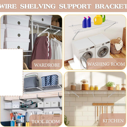 4pcs 12Inch Wire Shelf Brackets Set, Metal White Closet Support Bracket with End & Clips Hidden Wall Shelving Accessories for Shelves Racks (Shelf not Include) - 4 pack end bracket