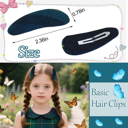 6pcs Uniform Hair Accessories for Girls, 2 Back to School Bows Clip Plaid Bunny Ear Bowknot Scrunchies Snap Barrettes Long Tail Bow Set Toddler Little Girl (Dark Green, Navy, Yellow, Red) -