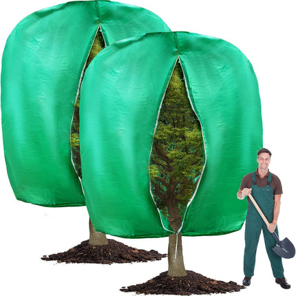 2pcs Huge Plant Covers Freeze Protection, 95"x83" Winter Tree Cover with Zipper Drawstring Thickened Frost Blanket Cloth Outside Plants Wrap Bag Garden for Potted Shrubs Flower Fruit
