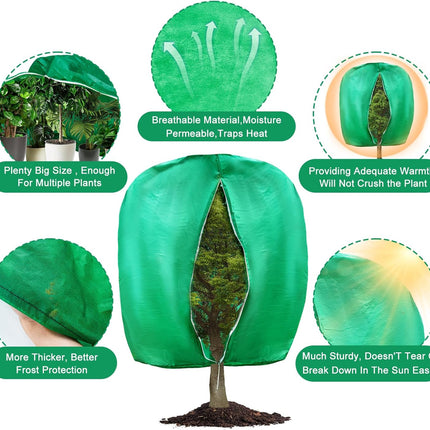2pcs Huge Plant Covers Freeze Protection, 95"x83" Winter Tree Cover with Zipper Drawstring Thickened Frost Blanket Cloth Outside Plants Wrap Bag Garden for Potted Shrubs Flower Fruit