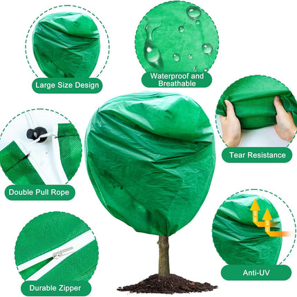 2pcs Huge Plant Covers Freeze Protection, 95"x83" Winter Tree Cover with Zipper Drawstring Thickened Frost Blanket Cloth Outside Plants Wrap Bag Garden for Potted Shrubs Flower Fruit