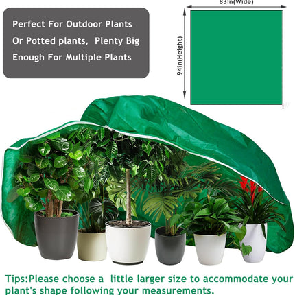 2pcs Huge Plant Covers Freeze Protection, 95"x83" Winter Tree Cover with Zipper Drawstring Thickened Frost Blanket Cloth Outside Plants Wrap Bag Garden for Potted Shrubs Flower Fruit