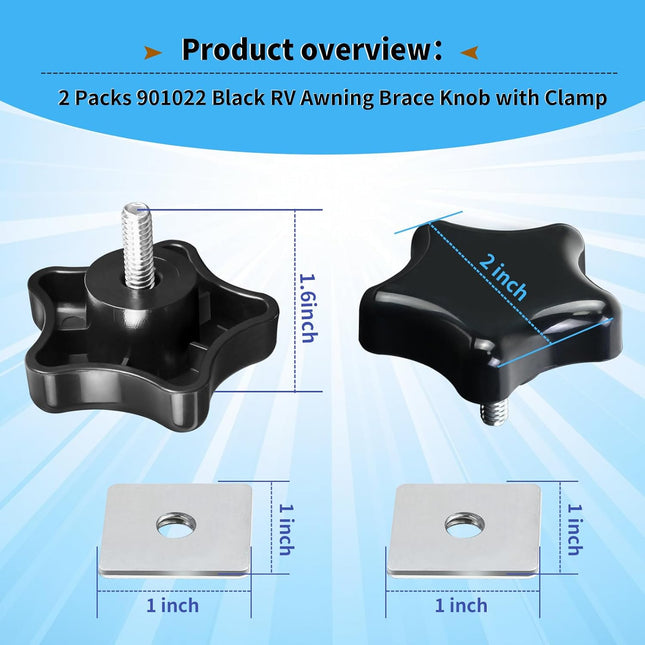 901022 Black RV Awning Brace Knob or Rafter Locking Knobs with Clamp fit Camper/RV/Motorhome – product detail