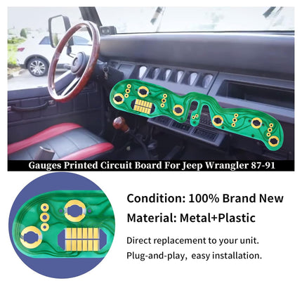 Gauges Cluster Circuit Board Compatible with Jeep Wrangler YJ 1987 1988 1989 1990 1991, Fits Dashboard Printed 1987-1991 for Instrument Panel -