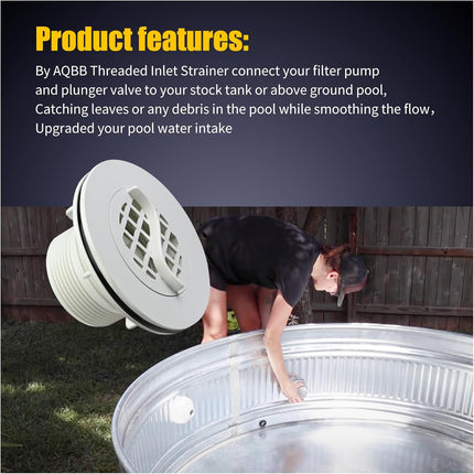 Threaded Inlet Strainer Kit Compatible with Intex Filter Pumps w/ 1-1/2" Hoses,Incl Rubber Washer and Nut,Inlet use for Stock Tank Pools & Above Ground Pool -