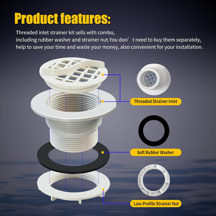 Threaded Inlet Strainer Kit Compatible with Intex Filter Pumps w/ 1-1/2" Hoses,Incl Rubber Washer and Nut,Inlet use for Stock Tank Pools & Above Ground Pool -