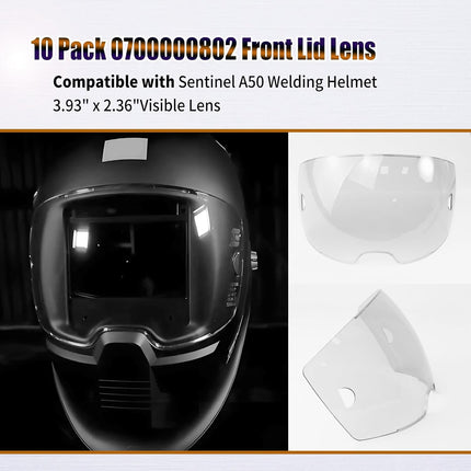 10 Pack 0700000802 Clear Front Cover Lens Compatible with Sentinel A50 Welding Helmet,3.93" x 2.36" Viewing Lens,A50 welding face mask lens Replacement parts -