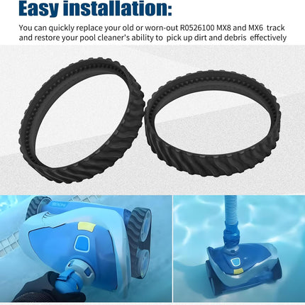 4PCS Pool Cleaner Tracks R0526100 Compatible with Zodiac MX8 / MX6 Elite Models In-Ground Sweeper, Heavy Duty Rubber Tires Baracuda Cleaners, Treads -