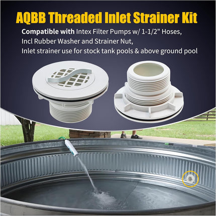 2Pcs Threaded Inlet Strainer Kit Compatible with Intex Filter Pumps w/ 1-1/2" Hoses,Incl Rubber Washer and Nut,Inlet use for Stock Tank Pools & Above Ground Pool -