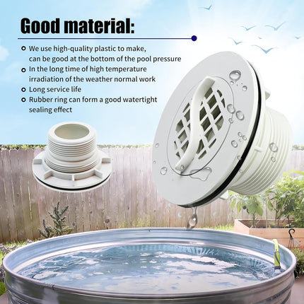 2Pcs Threaded Inlet Strainer Kit Compatible with Intex Filter Pumps w/ 1-1/2" Hoses,Incl Rubber Washer and Nut,Inlet use for Stock Tank Pools & Above Ground Pool -
