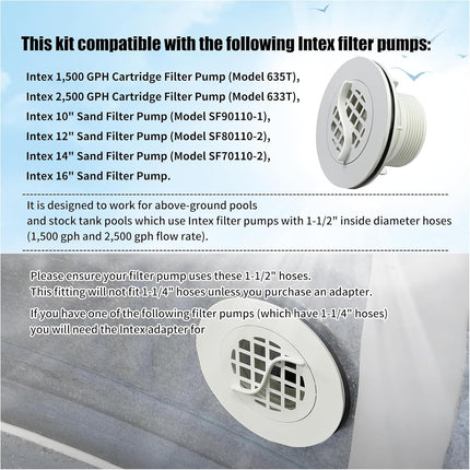 2Pcs Threaded Inlet Strainer Kit Compatible with Intex Filter Pumps w/ 1-1/2" Hoses,Incl Rubber Washer and Nut,Inlet use for Stock Tank Pools & Above Ground Pool -