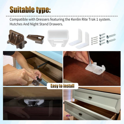 5 Set R 7321 Track Guide and Glides Replacement,Drawer kit Compatible with Kenlin Rite Trak 1 System, Drawer Hardware to Repair Furniture for Dressers, Hutches & Nightstand Systems -