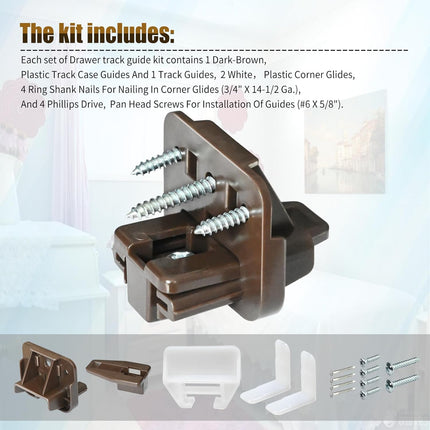 5 Set R 7321 Track Guide and Glides Replacement,Drawer kit Compatible with Kenlin Rite Trak 1 System, Drawer Hardware to Repair Furniture for Dressers, Hutches & Nightstand Systems -