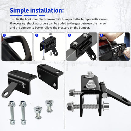 Universal Snowmobile Bumper Hitch Tongue Type Tow Carrier Compatible with Ski Doo Polaris REV Arctic Cat Yamaha and More, Adjustable Heavy-Duty Steel Sled Trailer Towing Hook -