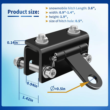 Universal Snowmobile Bumper Hitch Tongue Type Tow Carrier Compatible with Ski Doo Polaris REV Arctic Cat Yamaha and More, Adjustable Heavy-Duty Steel Sled Trailer Towing Hook -