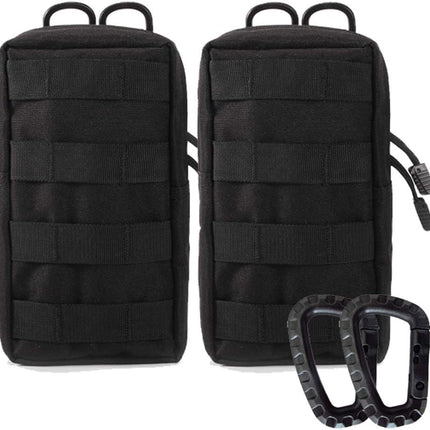 2 Pack Molle Pouches - Tactical Compact Water-Resistant Utility Gadget Gear EDC Pouch Hanging Waist Bags Black