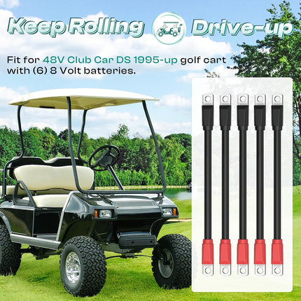 Club Car DS Battery Cables, Golf Cart Cables for 1995-Up Carts 48V 4 Gauge (Set of 5) -