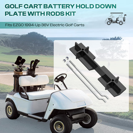 Golf Cart Battery Hold Down Plate with rods kit for EZGO 1994-up 70045G01, 01101-G01 (1 Pcs and Rod Kit) -