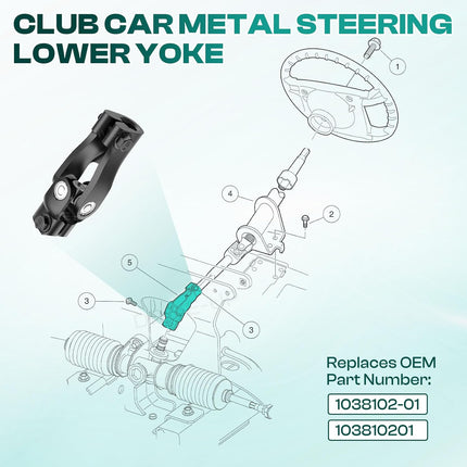 Golf Cart Metal Steering Lower Yoke for Club Car Precedent 2004-Up and Tempo 2018-Up Carts 103810201 -