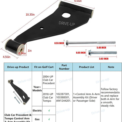 Club Car Control a Arm, Arm for Precedent 2004-Up and Tempo 2018-Up Golf Carts, Arms Delta A-Plate, OEM 102287301 103388501 -