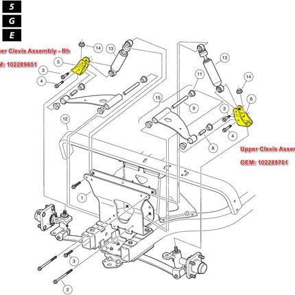 Golf Cart Upper Clevis Assembly for Club Car Precedent 2004-Up and Tempo 2018-Up G&E Models Driver Side Passenger OEM 1022897-01, 1022896-01 -