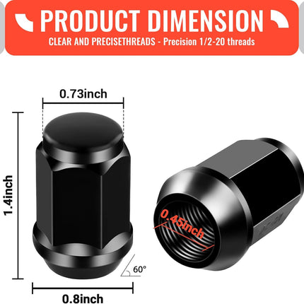 Golf Cart Wheel Lug Nuts, Chrome Nuts for EZGO Club Car Gas and Electric Models, 16 Packs (1/2-20 Size, Silver/Black Modified Style), Replaces OEM 1010984 14723-G1 Black -
