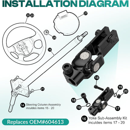 Golf Cart Steering Yoke Assembly for EZGO RXV 2008-up Gas and Electric Models, Replaces OEM 604613 -
