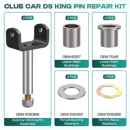 Golf Cart Front End King Pin Repair Kit for Club Car DS 1981-Up Gas and Electric Models, OEM 1016386 -
