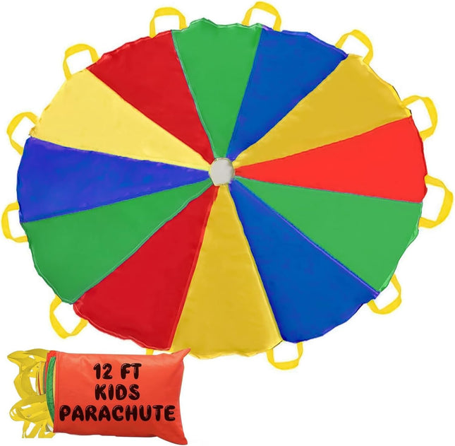 Parachute Kids Play 8FT 10FT 12FT 16FT 20FT for 8-12 Years Game Party Game Multicolored 12FT with 12 Handles
