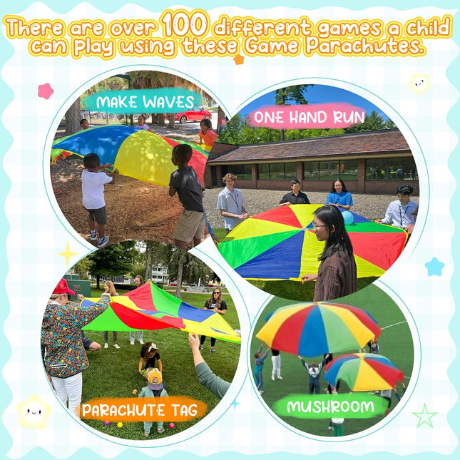 Parachute Kids Play 8FT 10FT 12FT 16FT 20FT for 8-12 Years Game Party Game Multicolored 12FT with 12 – product detail