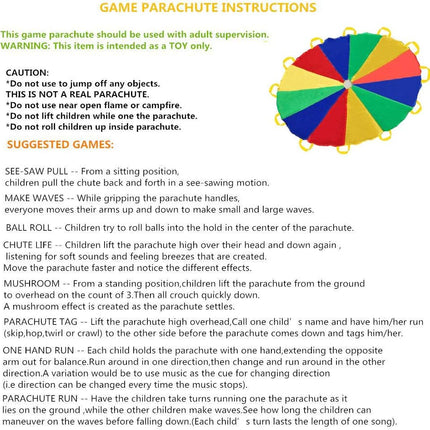 Parachute Kids Play 8FT,10FT,12FT,16FT,20FT for 8-12 Years Game, Party Game Multicolored 12FT with 12 Handles