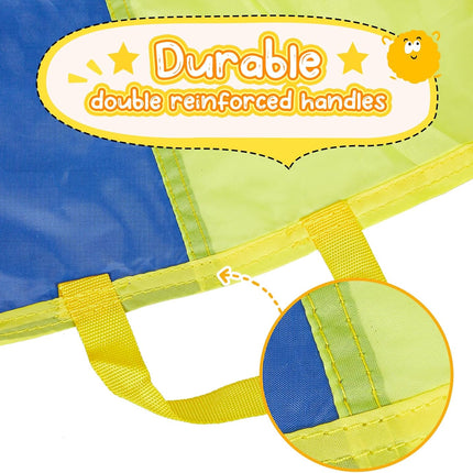 Parachute Kids Play 8FT,10FT,12FT,16FT,20FT for 8-12 Years Game, Party Game Multicolored 12FT with 12 Handles