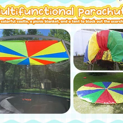 Parachute Kids Play 8FT,10FT,12FT,16FT,20FT for 8-12 Years Game, Party Game Multicolored 12FT with 12 Handles
