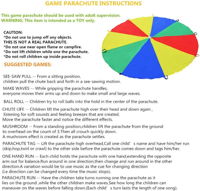 Parachute for Kids 6' with 9 Handles Game Toy Play – product detail
