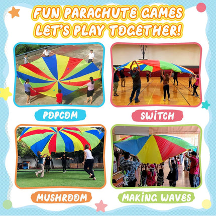 Parachute, Play Parachute 10ft 12ft 16ft with 12 Handles 20ft 24ft 16 for Kids Cooperation Group - 20FT