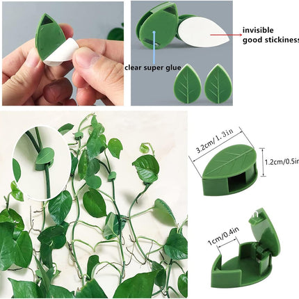 60 Pcs Plant Climbing Wall Fixture Clips Acrylic Self-Adhesive Sticker Fixer Vine Traction Invisible Holder Green Leaf Vines Hook Fixing Clip Indoor Outdoor Decoration - 60PCS