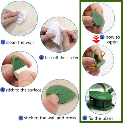 60 Pcs Plant Climbing Wall Fixture Clips Acrylic Self-Adhesive Sticker Fixer Vine Traction Invisible Holder Green Leaf Vines Hook Fixing Clip Indoor Outdoor Decoration - 60PCS