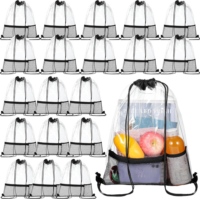 20 Pack Clear Drawstring Bags Bulk Stadium Approved Backpack for Sport Events Concerts Travel Beach