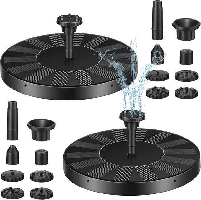2 Packs Solar Bird Bath Fountain Pump with 6 Nozzle Powered Floating Panel Water for Garden Fish Tank