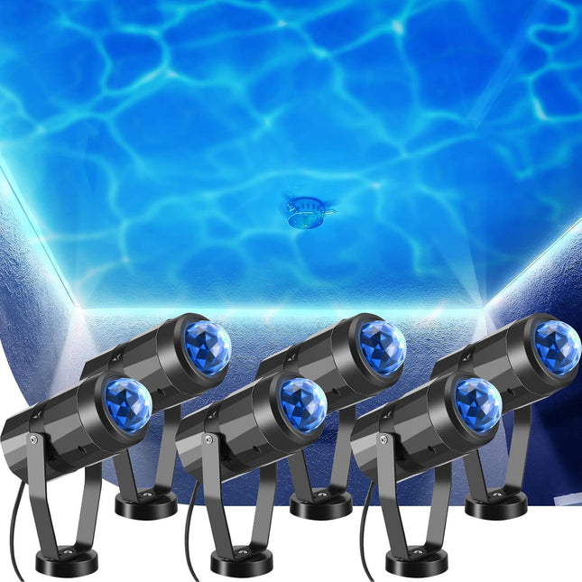 6 Pcs Water Effect Projector Light Winter LED Ocean Wave Night Rotating Room 360 Degree Lamp in Blue