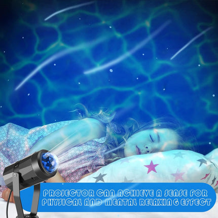 6 Pcs Water Effect Projector Light Winter LED Ocean Wave Night Rotating Room 360 Degree Lamp Lighting for Bedroom Under Sea Wedding Party Decoration (Blue) -