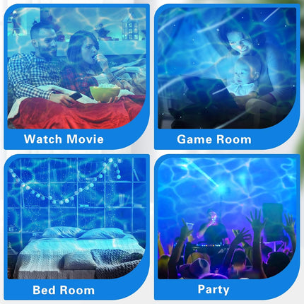 6 Pcs Water Effect Projector Light Winter LED Ocean Wave Night Rotating Room 360 Degree Lamp Lighting for Bedroom Under Sea Wedding Party Decoration (Blue) -